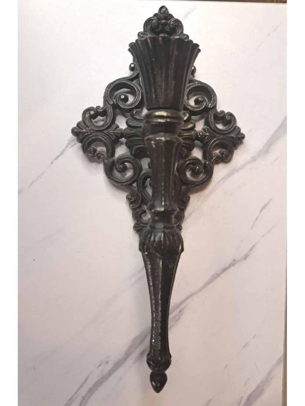 Vintage Ornate Black and Gold Ornate Gothic Cast Iron Wall Sconce